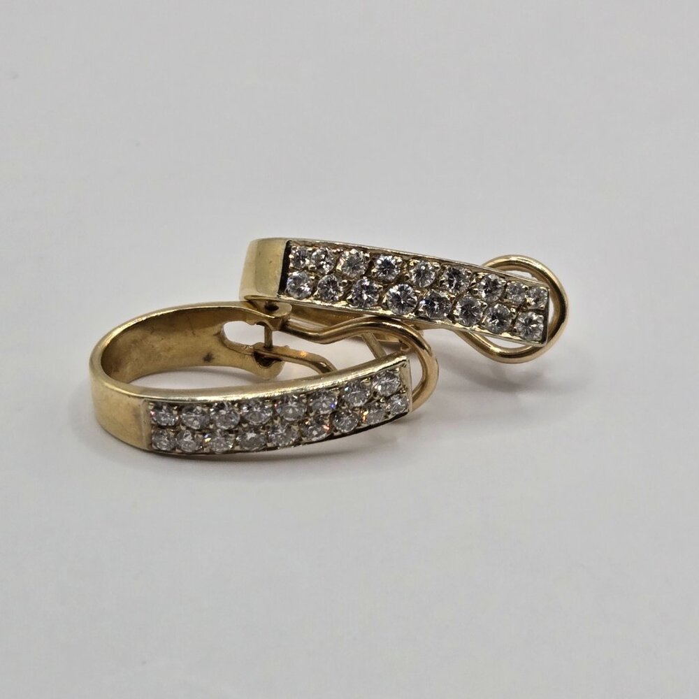 14K Yellow Gold & Diamonds Fold Back Hoop Earrings - 6.5g